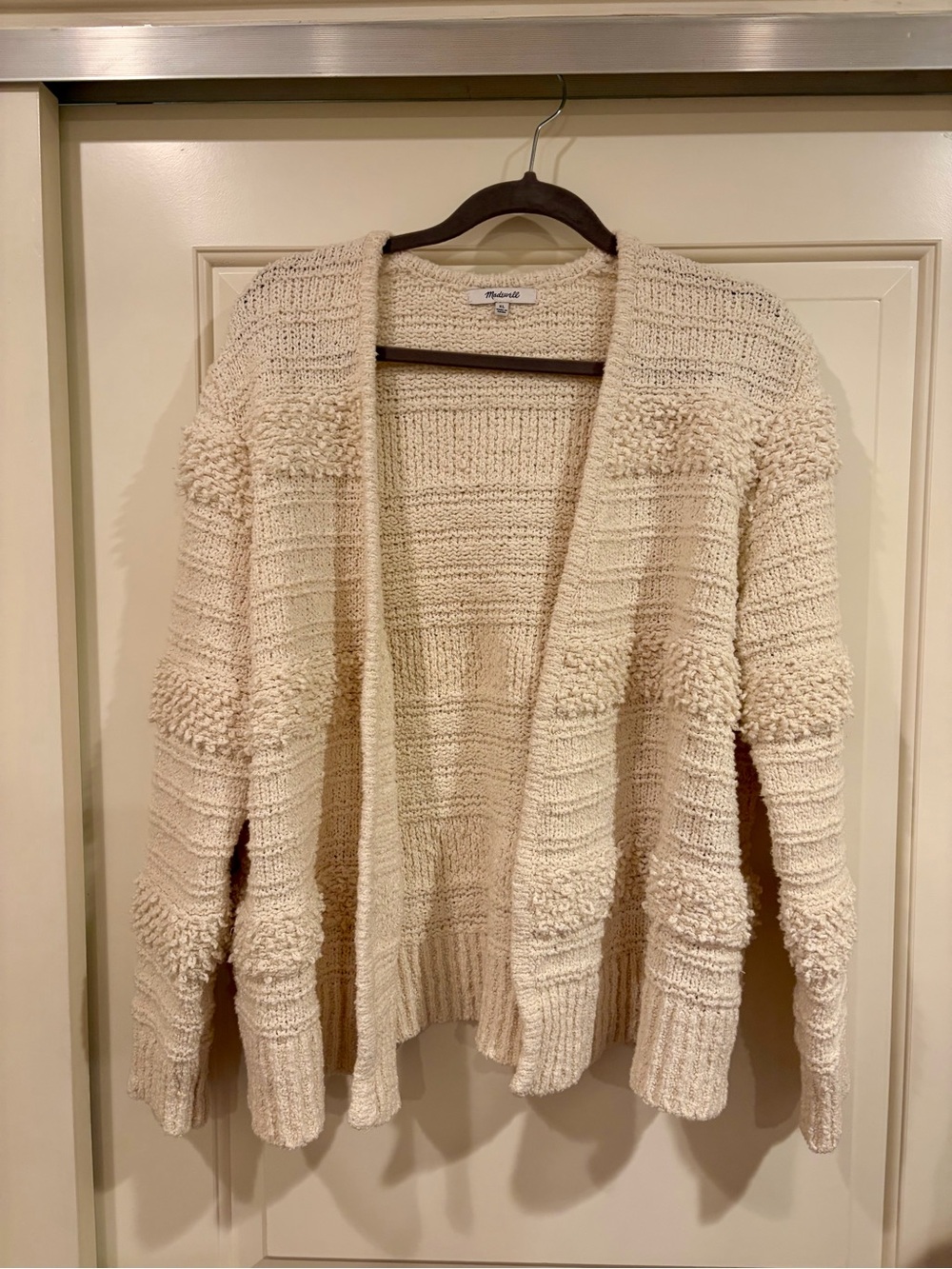 Madewell Cream Textured Open-Front Knit Cardigan